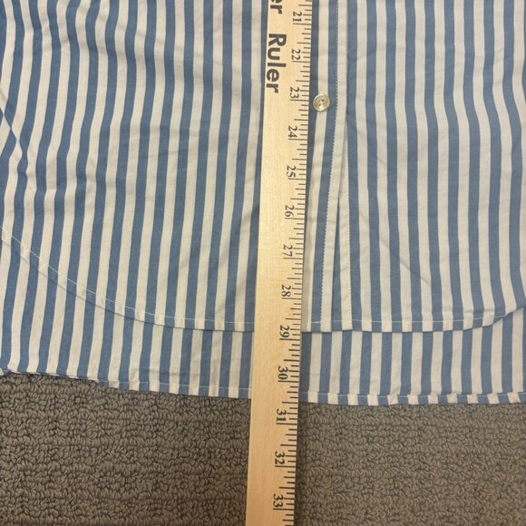 Wilfred Aritzia Button Up Shirt Medium Blue Stripped Cotton Poplin Relaxed Comfy - Picture 6 of 10